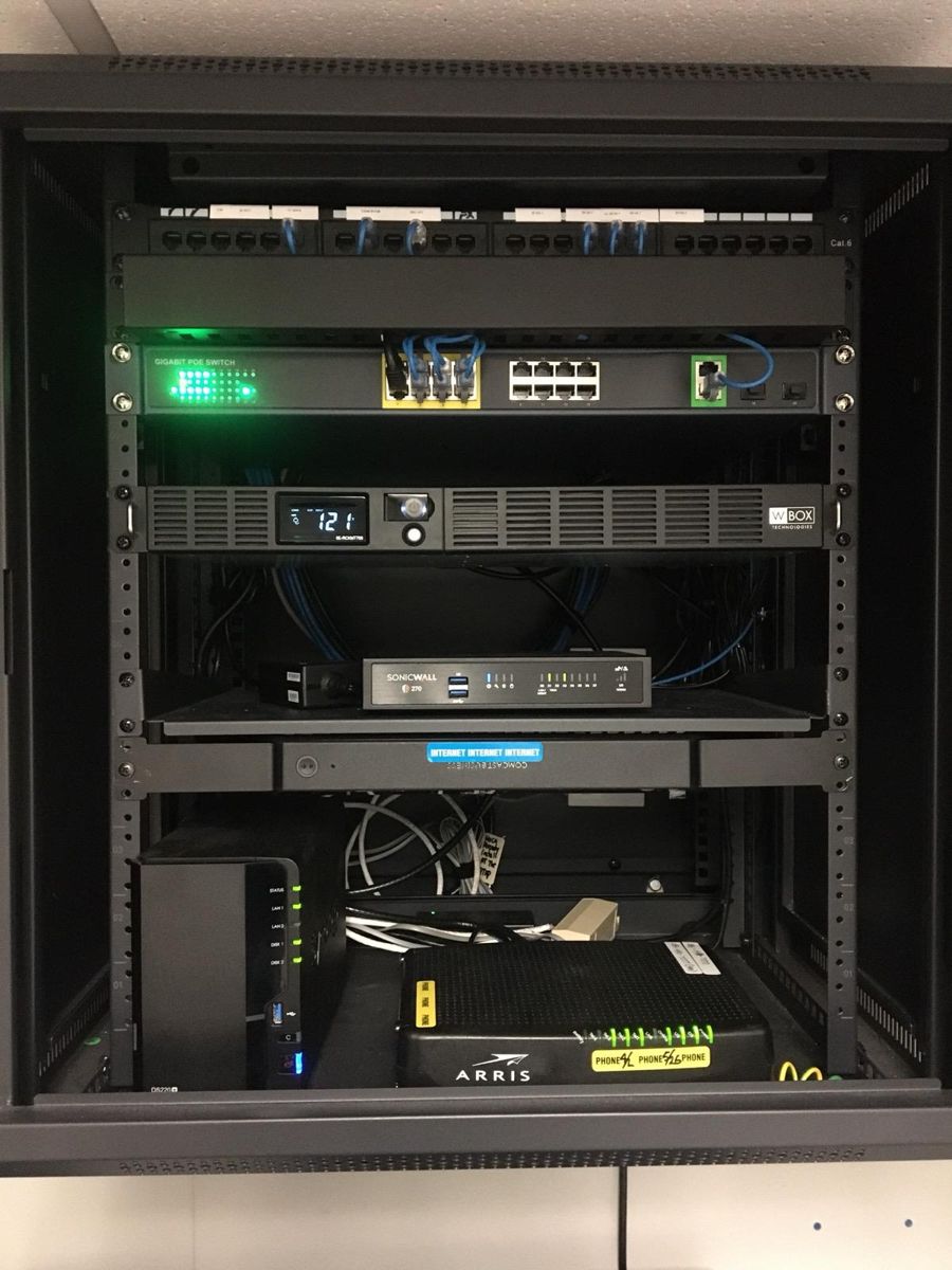Organized network rack with switches and equipment
